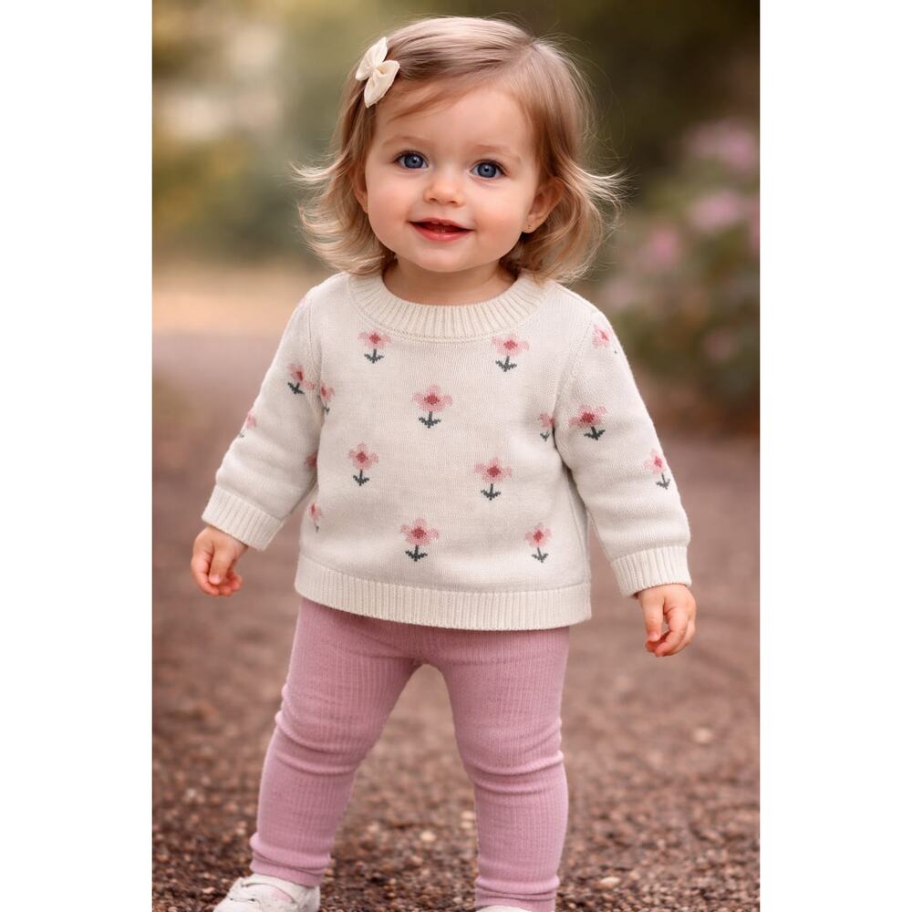 Little Planet Carter’s Baby Knit Set Floral Sweater & Pink Leggings NB
